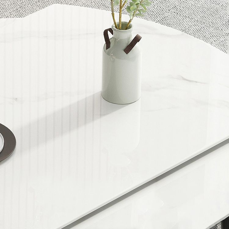 Sintered Stone Top Extendable Round Table for Restaurant Modern Dining Table in White with 4 Legs