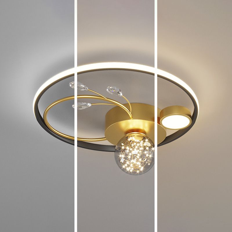 Trendy Modern Circular Ceiling Lamp Clear Glass Bedroom LED Flush Mount in Black-Gold