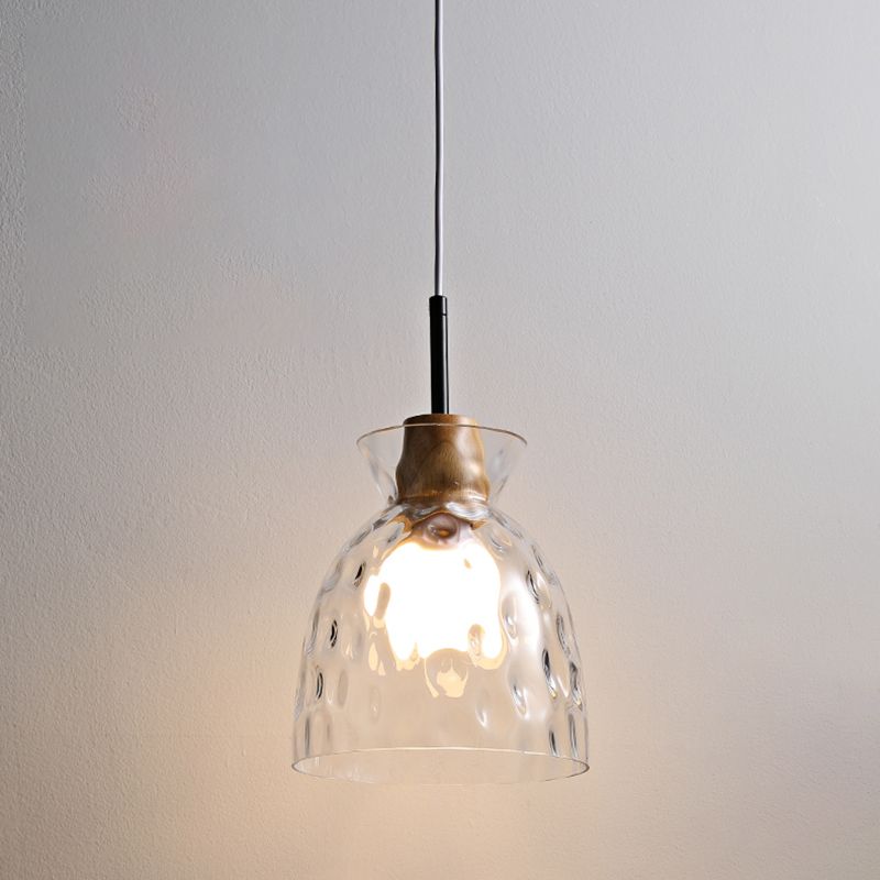 Lampe de suspension noire en verre d'ondulation dans un style artistique moderne en fer forgé