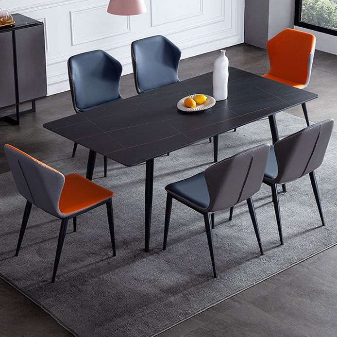 Mesa de comedor de estilo industrial rectangular de 4 patas, mesa fija de piedra sinterizada para cocina