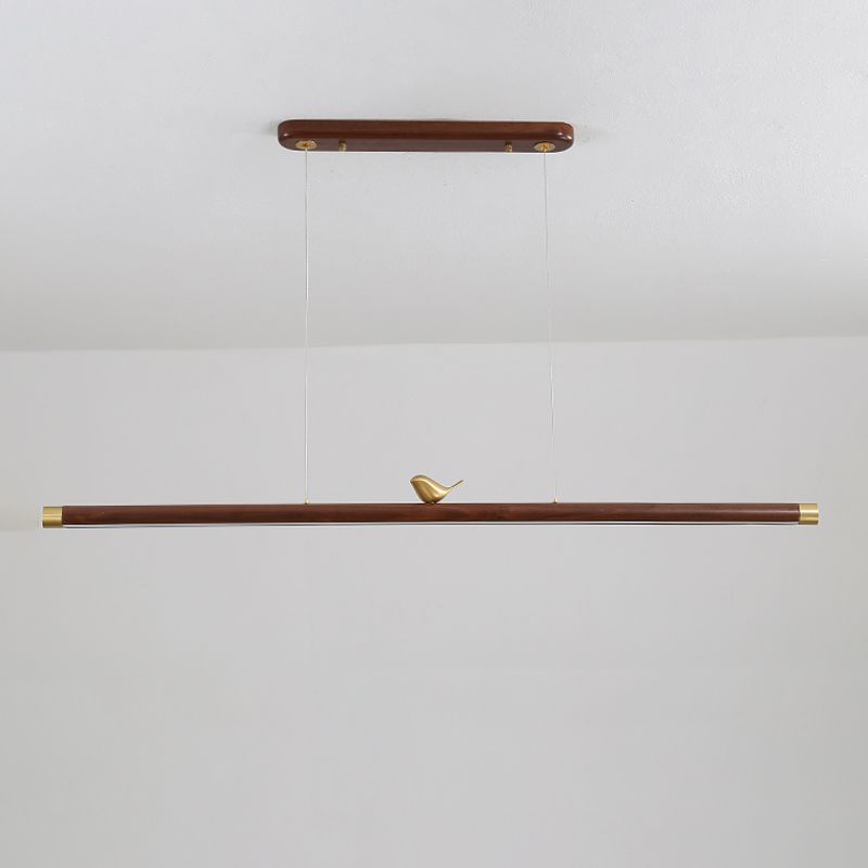 Modern Wood Chandelier Lamp 1-Light Linear LED Island Pendant for Study Room