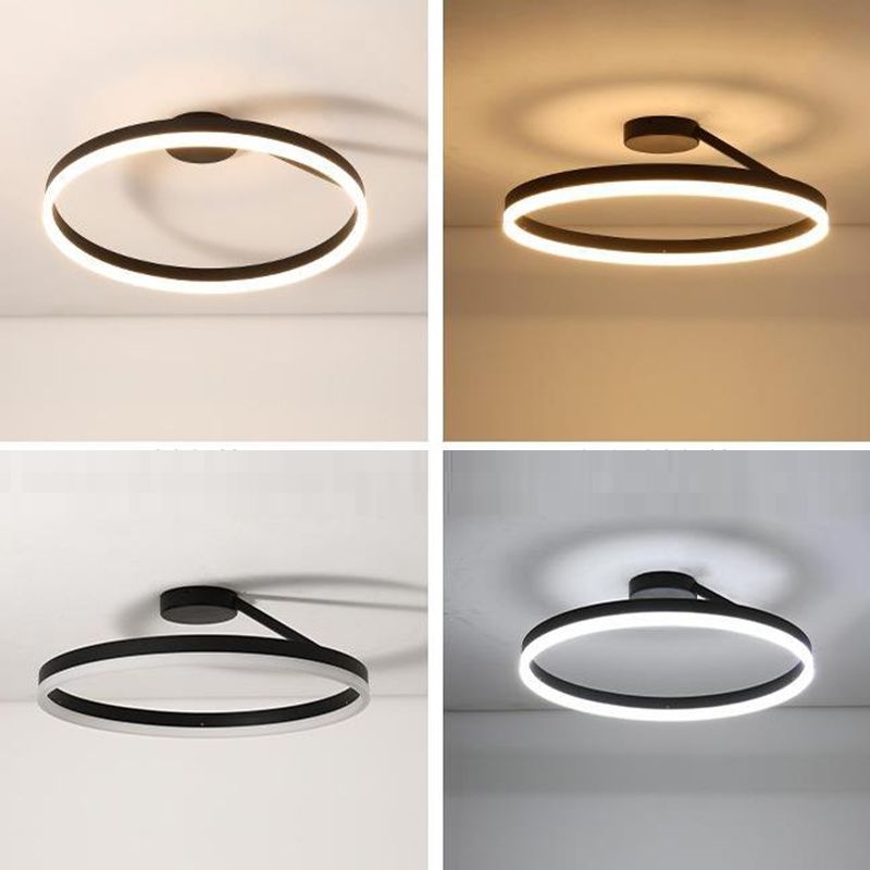 Metal Round Shape Flush Mount Light Modern-Style 1 Light Flush Ceiling Light in Black