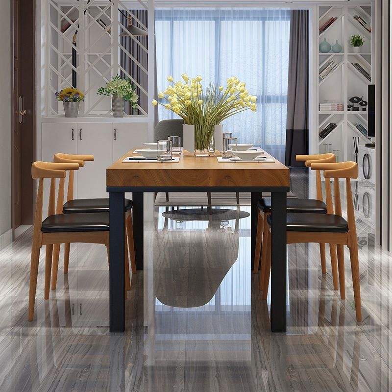 Natural Pine Wood Top Table Industrial Rectangle Black Iron Base Table without Chair