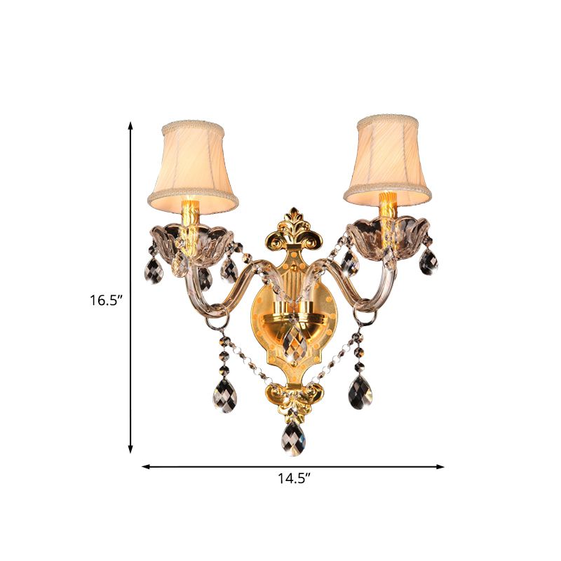 Bell Shade Bedroom Wall Murd Light Simple Crystal Drip 2 Bulbes Gold Mur Murning Éclairage