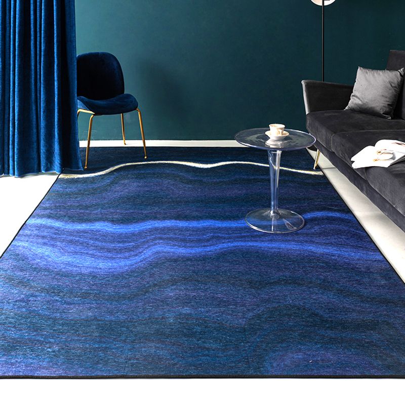 Creative Abstract Rug Blue Minimalist Rug Chenille Pet Friendly Washable Non-Slip Area Rug for Bedroom