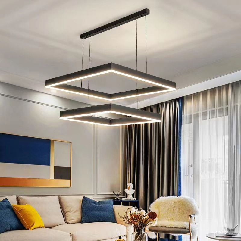 Layer LED Chandelier Lighting Simplicity Metal Black Pendant Light for Dining Room