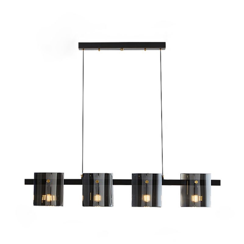 4-Light Hanging Lamp Modern Glass Globe Island Light Fixture in Black and Gold