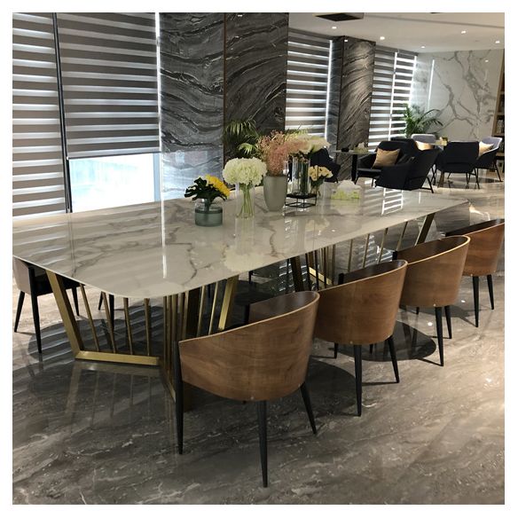 Modern Sintered Stone Dining Room Set with Rectangle Table and Gold Legs Dining Set