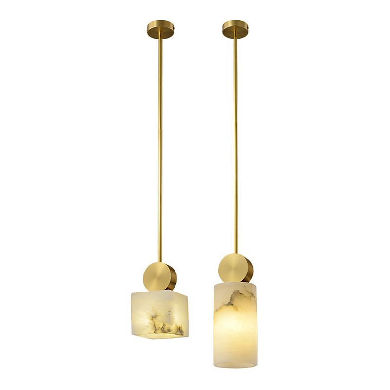 Geometric Shaped Pendant Lamp Nordic Marble 1-Light Bedroom Ceiling Light in Brass