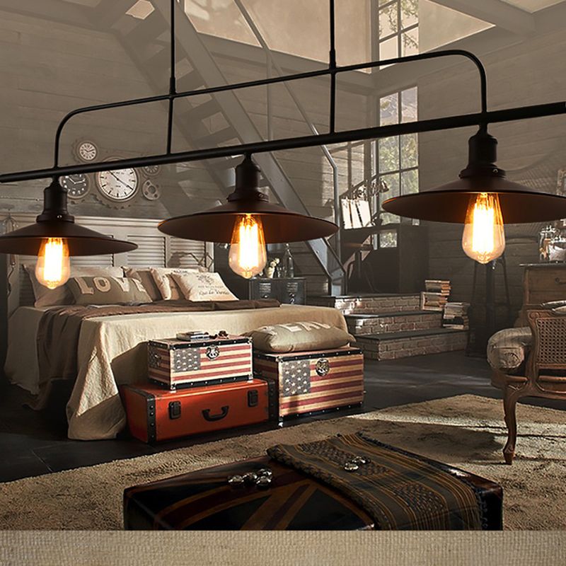 Posteo colgante de tono de platillo de platillo de hierro forjado de estilo industrial de estilo industrial de 3 luces para el bar de restaurantes