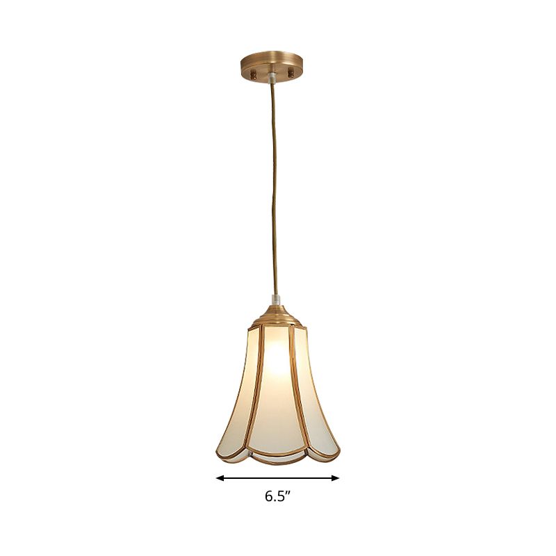 White Opal Glass Flared Hanging Light Traditional 1 Light Corridor Ceiling Suspension Lamp