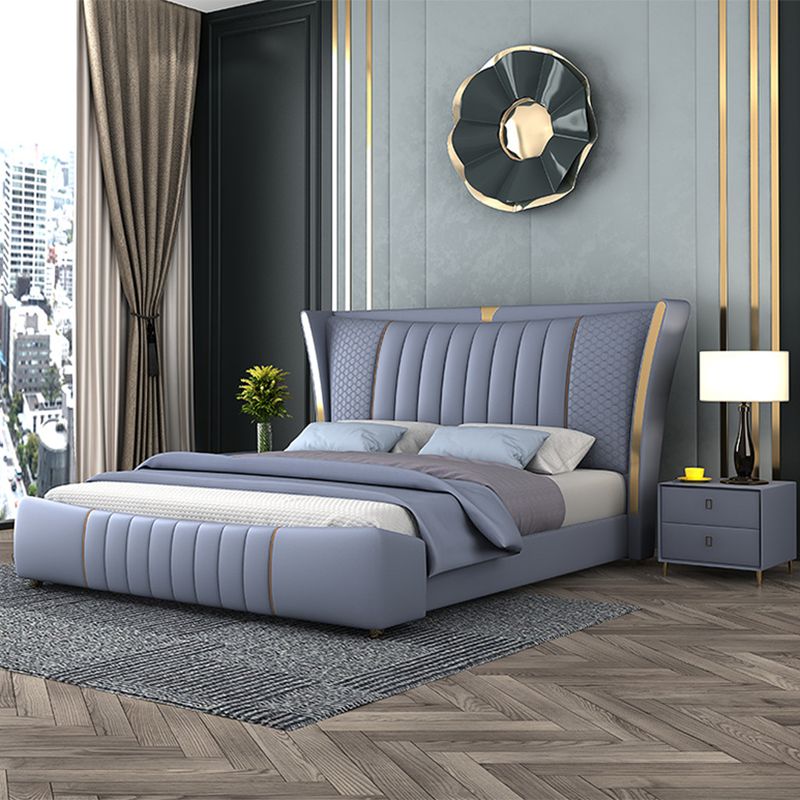 Glam Pine Wood Rectangular Wingback Upholstered Headboard Wingback Bed