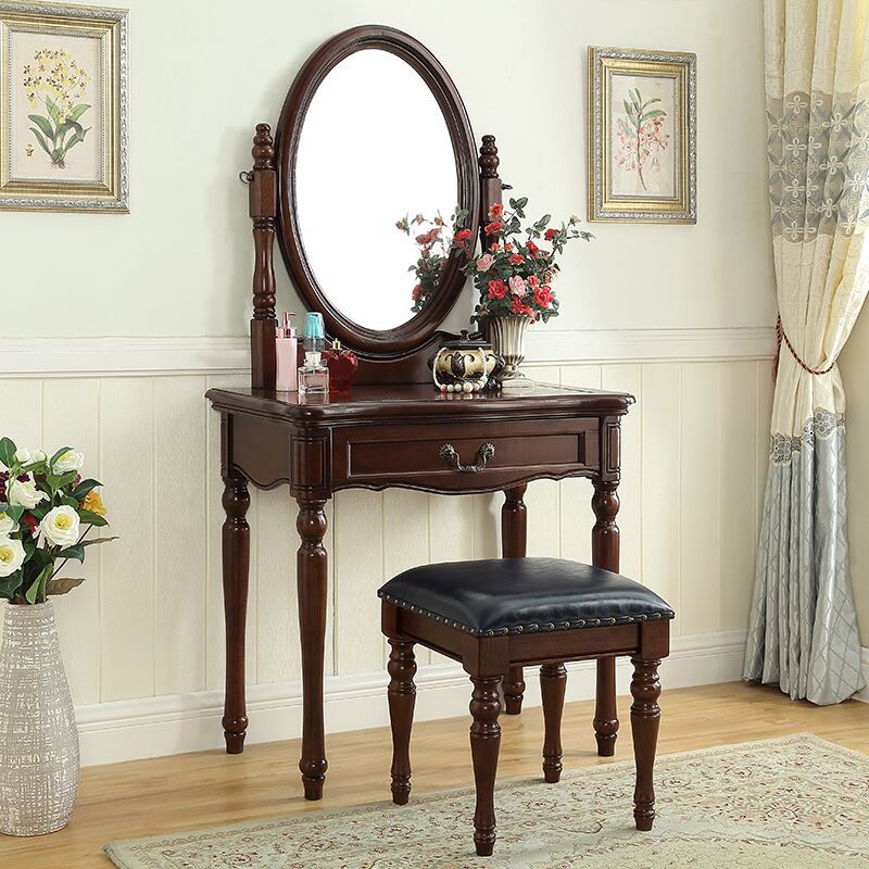 55.1"height Brown/ White Wood Makeup Vanity with Drawers and Mirror
