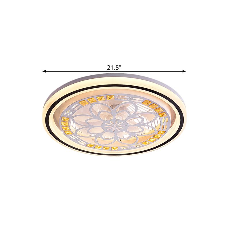 21.5' W LED Crystal Blocks Hanging Fan Lamp Contemporary White Round Dinning Room Semi Flush Light with 7 Blades