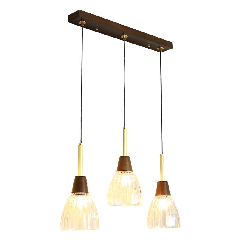 Salle à manger suspendue lampe nordique en noyer en bois clair avec une petite teinte en verre