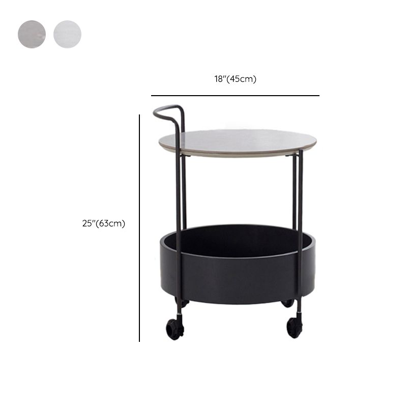 Round Ceramics Top Side Table 24.8" Tall Iron Base End Table with Shelf