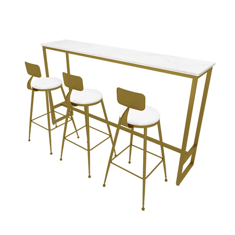 Glam 1/4 Pieces Bar Table Set Rectangle Stone Counter Table with High Stools for Balcony