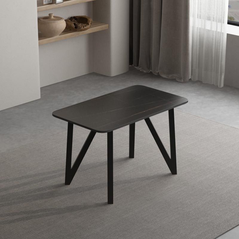 Industrial Rectangle Tripod Base Dining Table Black Frame Stone Top Dining Table