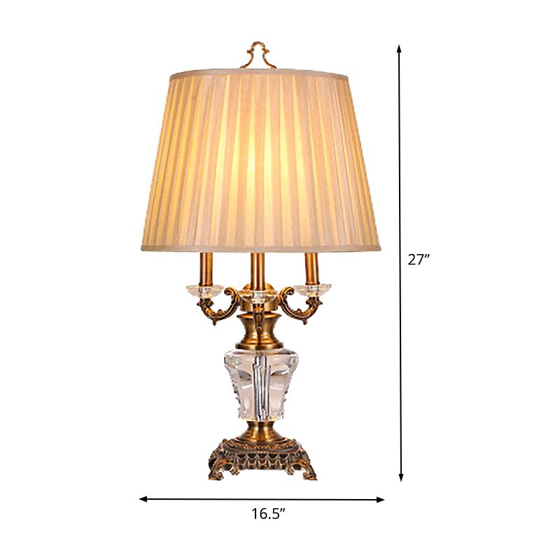Stoff Falten -Schreibtischlampe moderne 1 Glühbirnen -Beige Tischlicht, geformte Bronze -Metallbasis