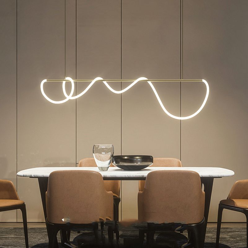 Linear Shape Chandelier Lighting Modern Style Metal 1 Lights Island Lamps in Gold