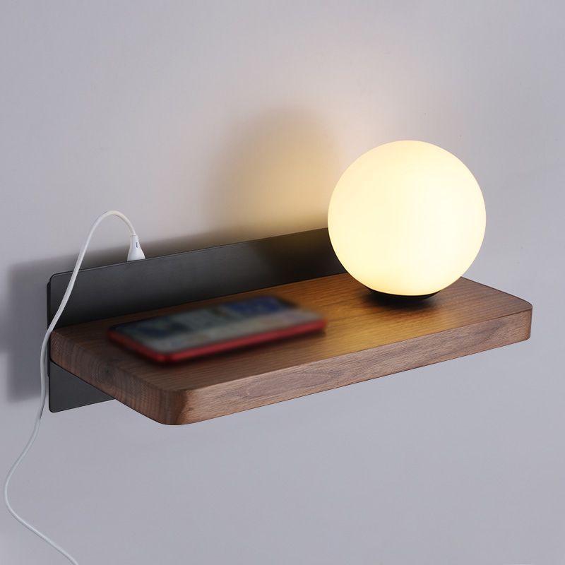 Contemporary Wood Wall Mounted Lighting Glass Shade Wall Lamp for Bedroom