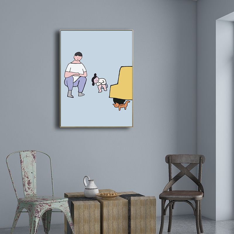 Childrens Art Kids Canvas Print Father Playing with His Baby Soft Color Wall Decor