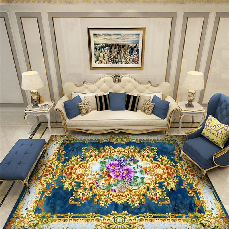 Glam European Style Rug Floral Printed Carpet Polyester Non-Slip Backing Carpet for Living Room