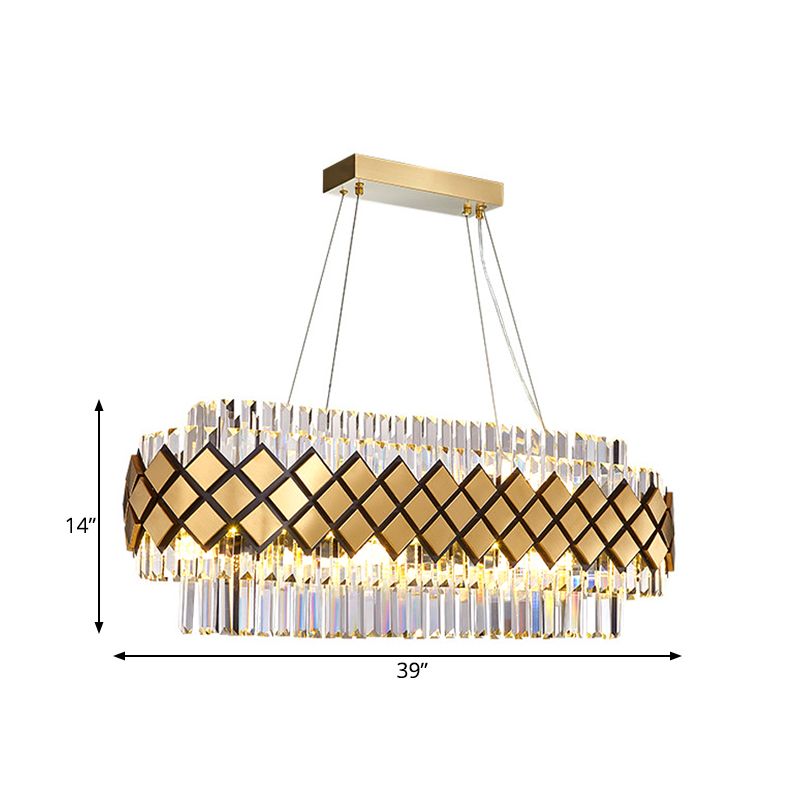Crystal Block Oval Island Light Contemporary 16 Light La illuminazione a sospensione in oro con cornice reticolare