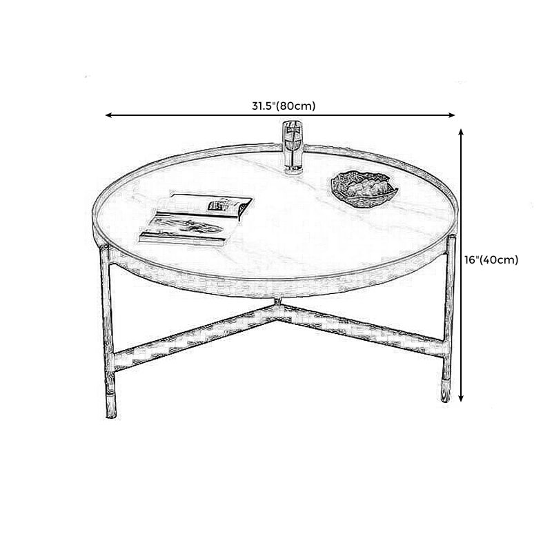 3 Legs Base Design Black Metal Base Rock Slab Top Round Coffee Table