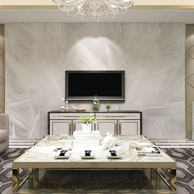 Photography Feather Wall Mural Decal for Accent Wall in Plain White, Personalized Size Available