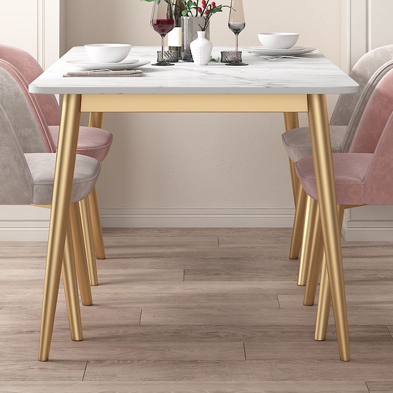 Sintered Stone Dining Table Traditional Luxury 4 Legs Table with Gold Frame