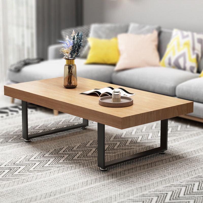 Scandinavian Rectangle Cocktail Table with Solid Wood Top and Iron Sled Base