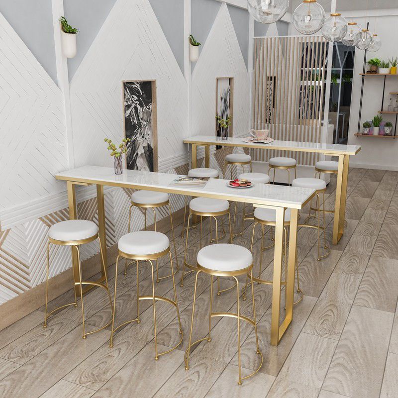 Rectangular Artificial Marble Top Bar Table Luxurious Bar Table with Metal Base in Gold