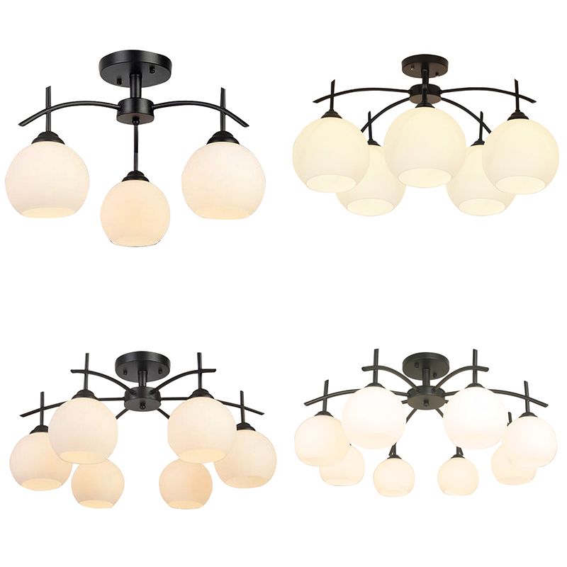 Glass Black Semi Flush Mount Chandelier Global Minimalist Ceiling Mount Chandelier