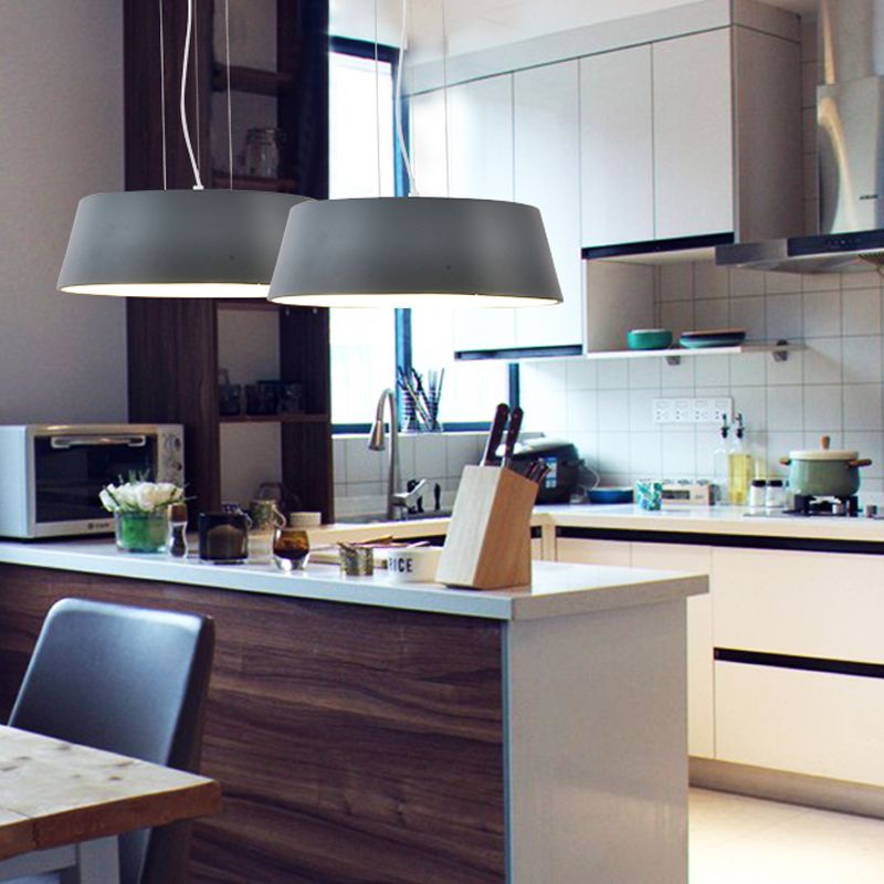 1 Light Kitchen Hanging Light Minimalist Grey Suspension Lamp with Drum Metal Shade