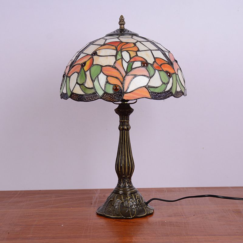 Handgesneden glas in lood bronzen nachtlamp bloemen 1 bol Tiffany-stijl tafellicht
