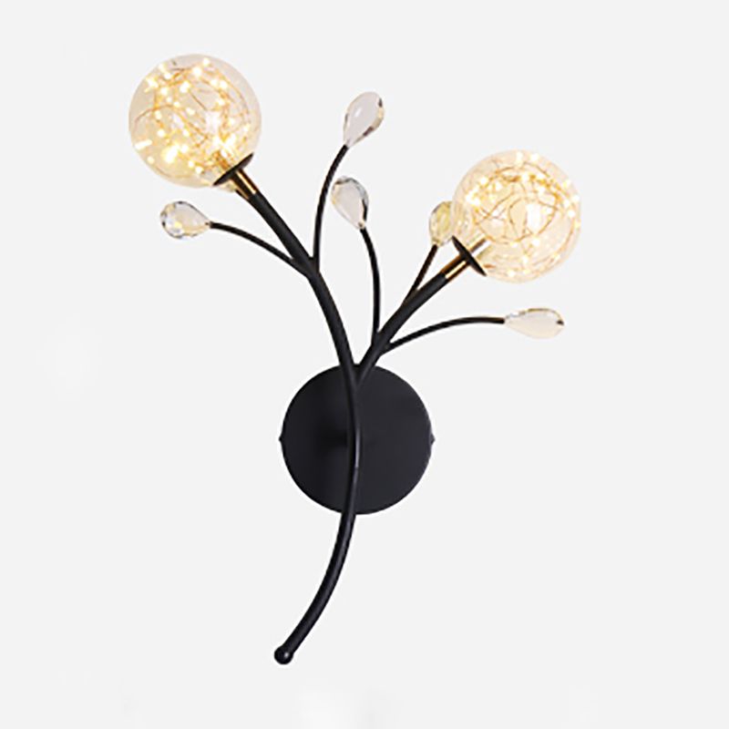 Glass Round Shape Wall Light Modern Style 2-Lights Wall Mounted Light Fixture