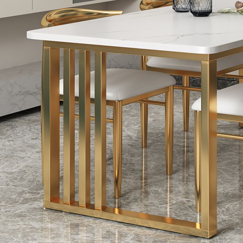 Glam Stone Dining Table Rectangle Iron Table with Double Pedestal Table