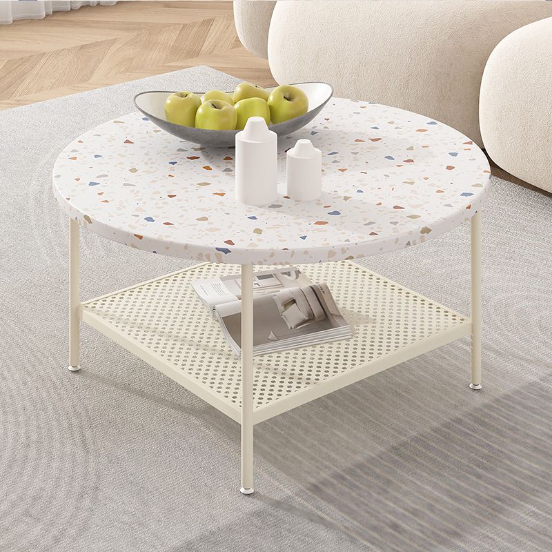 17"H Contemporary Coffee Table White Coffee Cocktail Table with Storage