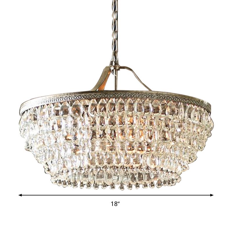 Basket Dining Room Chandelier Pendant Light Traditional Clear Teardrop Crystal 4 Heads Ceiling Chandelier