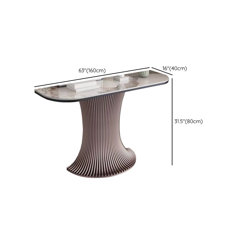 Contemporary Stone Accent Table Half Moon Pink Sofa Console Table for Hall