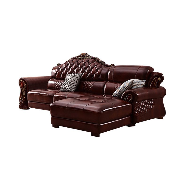 Genuine Leather Rolled Arm Sectional 36.22"High Camel Back Sofa, Dark Brown