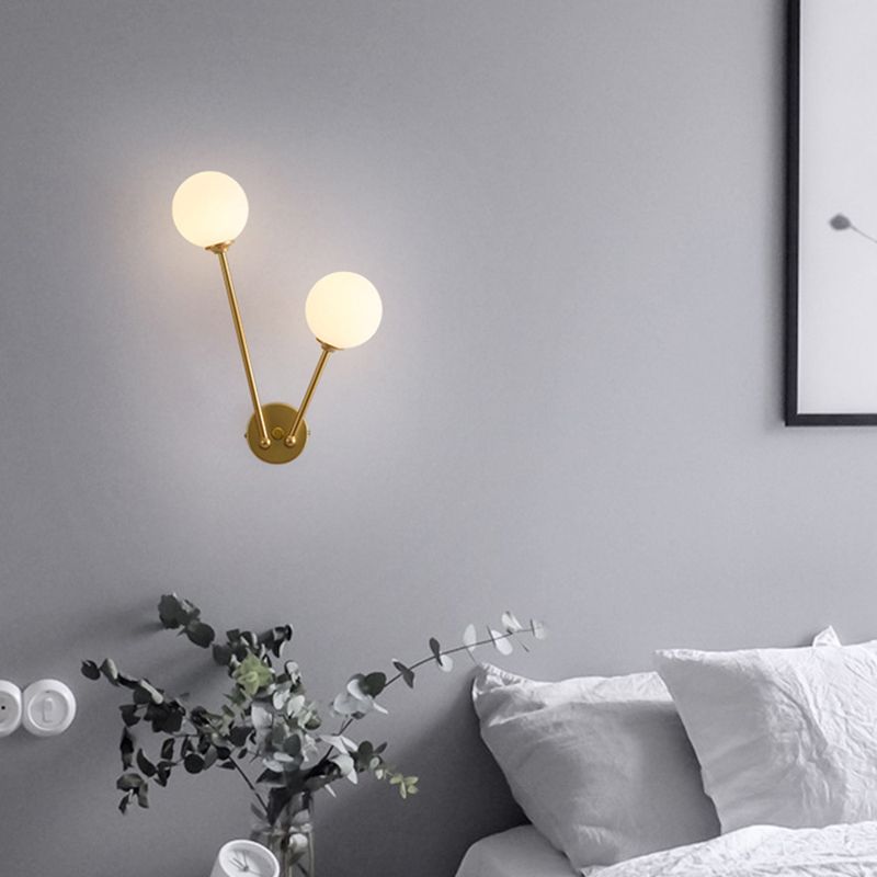 Modern Minimalist Style Double Globe Wall Lighting Fixtures 2 Lights Wall Sconces with Glass Shade