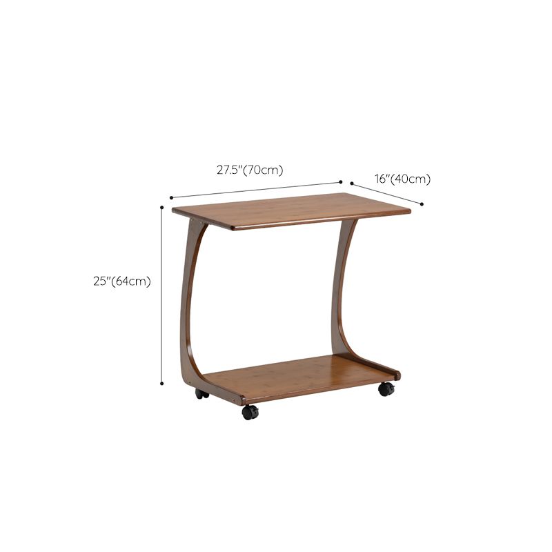 Modern Brown Side Table Rectangular C Table with Shelf for Living Room