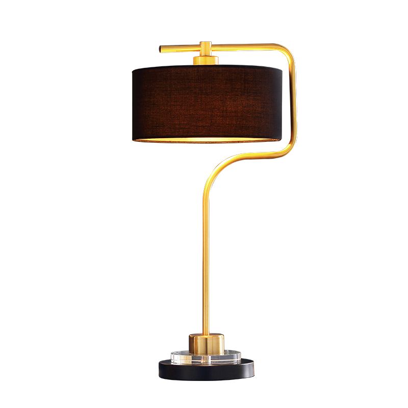 Drum Shade Fabric Table Light Vintage Single-Bulb Living Room Nightstand Lamp in Black