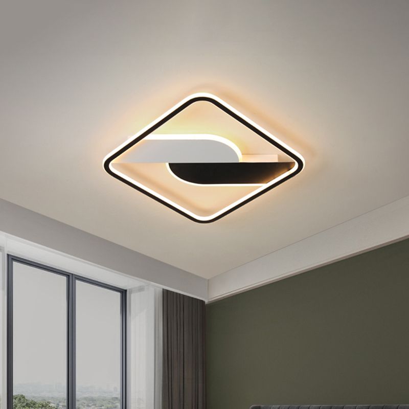 Geometric Pattern Metal Ceiling Light Fixture Modern Black LED Flush Mount Light for Living Room, 16"/35.5" Wide