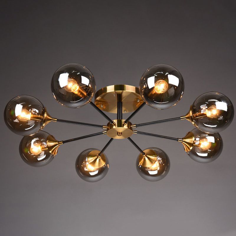 Glazen ronde vorm spoelplafondlicht moderne multi -lichten spoel de houding verlichting in zwart