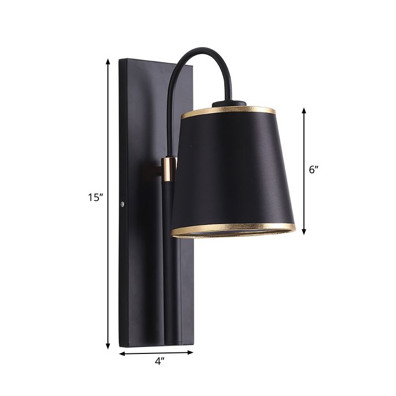 Tapered Bedroom Wall Sconce Black Fabric 1 Light Vintage Stylish Wall Mount Lighting with Gooseneck Arm
