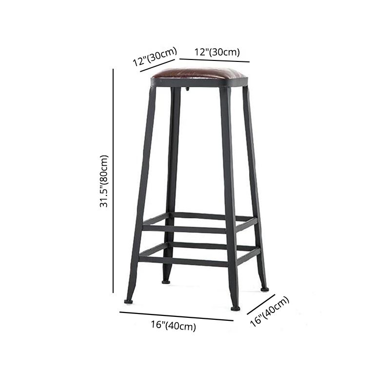 Industrial Brown Leather Bar Stools Square Stool with Metal Base