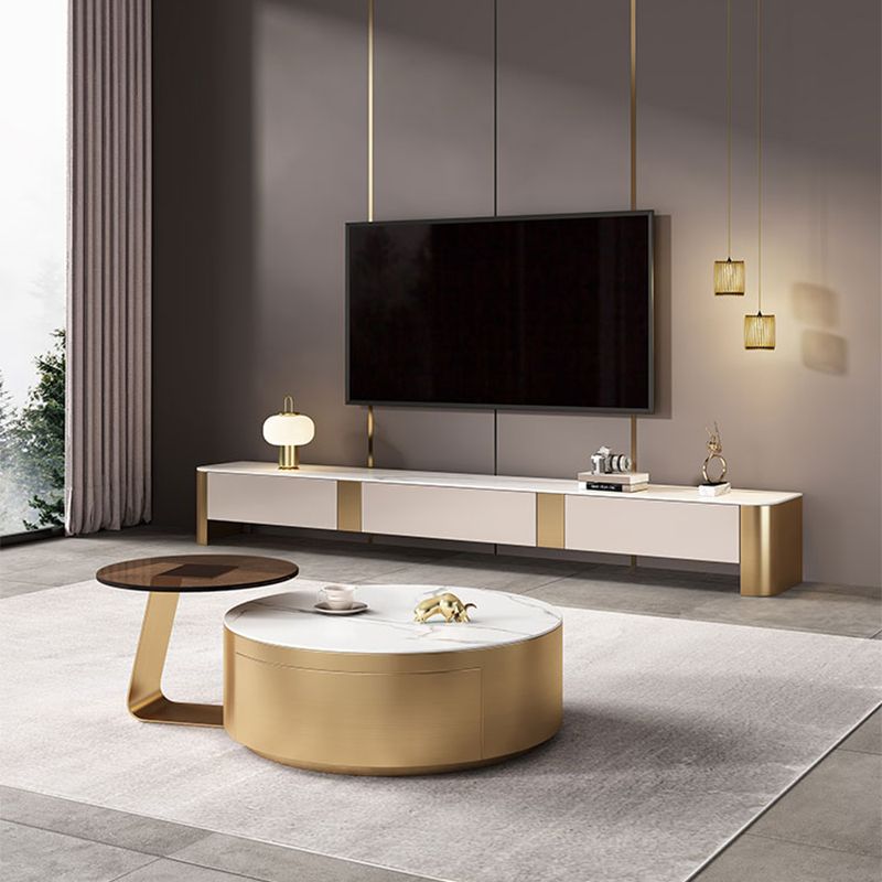 Glam Drum Coffee or End Table with Storage Drawers Slate Top
